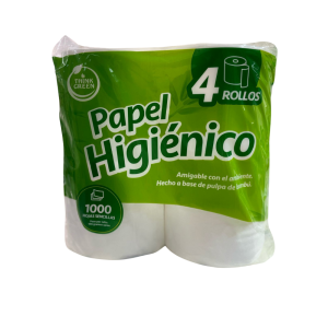 PAPEL HIGIENICO EN ROLLO THINK GREEN PAQUETE DE 4 ROLLOS 1000 HOJAS CADA UNO