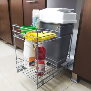 Despensa 2 niveles con basurera trasera 18 L Extraíbles y deslizantes con rieles cierre lento  31.6X46X54 cm