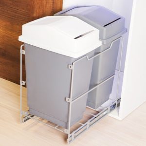 Basureras Classic con 2 Canecas Plásticas Grises Extraíbles y deslizantes con rieles cierre lento para Cocina