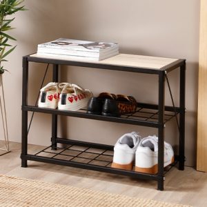 Zapatero Banca Rejiplas Acero Pintado Negro 60×45×30 cm – Organizador de Calzado con Asiento Integrado