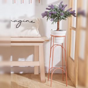 Soporte de plantas en Acero Negro con maceta plastica blanca Piso Arco Alto