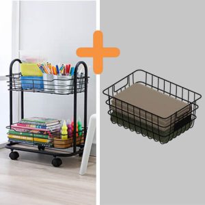 Combo Organizador 2 niveles con ruedas + Canasta multiusos platina – Negro