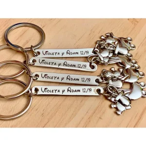 Llavero Bautizo Personalizado con Abalorios en Metal Brillante