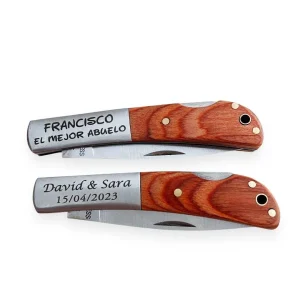 Navaja Personalizada de Acero Inoxidable y Madera